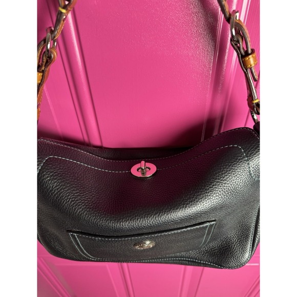 Vtg Y2K Coach Chelsea Pebble Leather Turnlock Top Bag Purse D05S-8A38 BLUE Navy - Picture 10 of 13